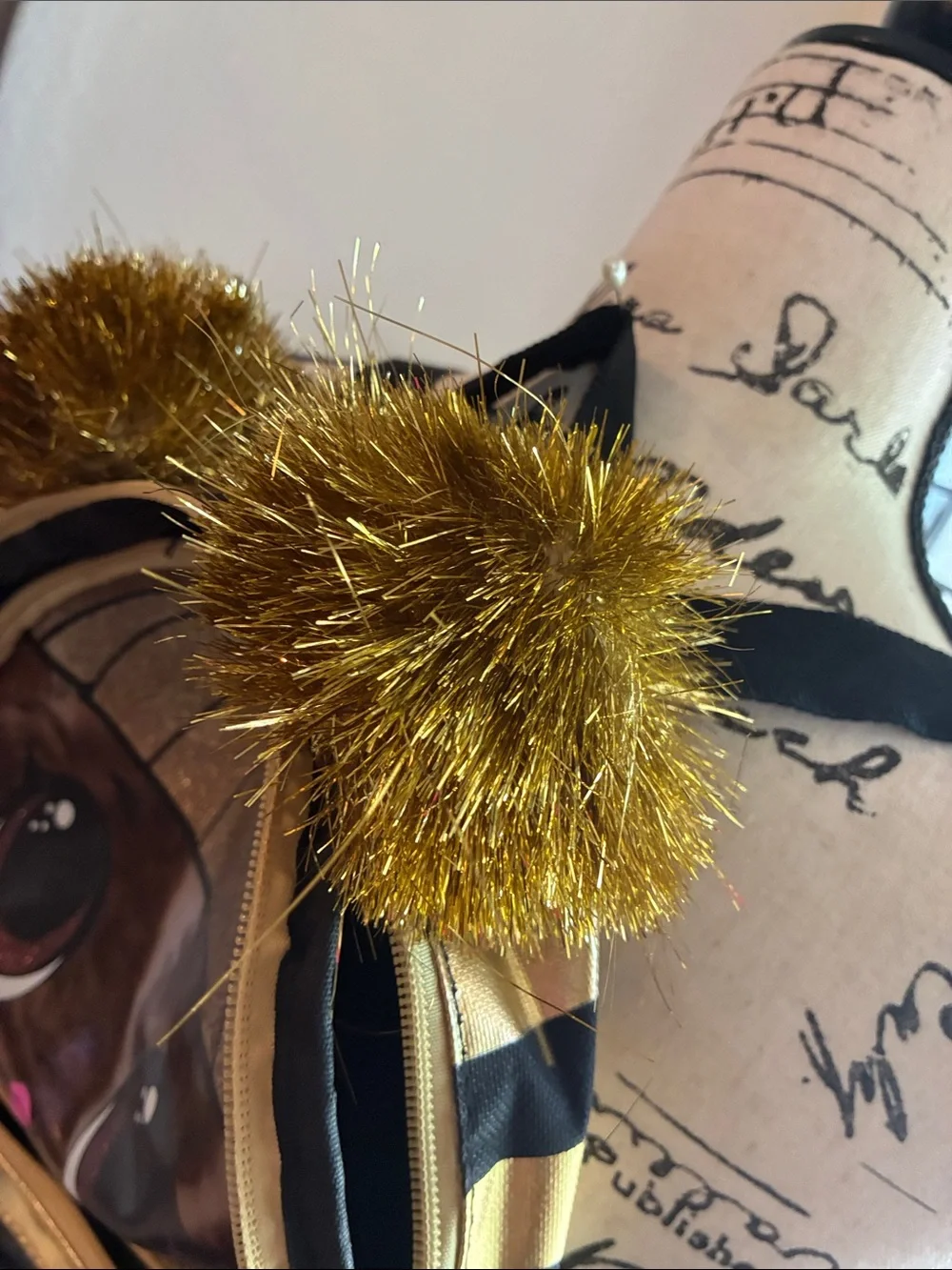 L.O.L. Surprise! Gold and Black Sparkle Kids Backpack with Pom-Pom Ears-NWOT’S